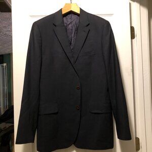 LANDS'END MEN'S NAVY 100%WOOL DOUBLE VENTED SPORT COAT BLAZER JACKET SIZE: 44L